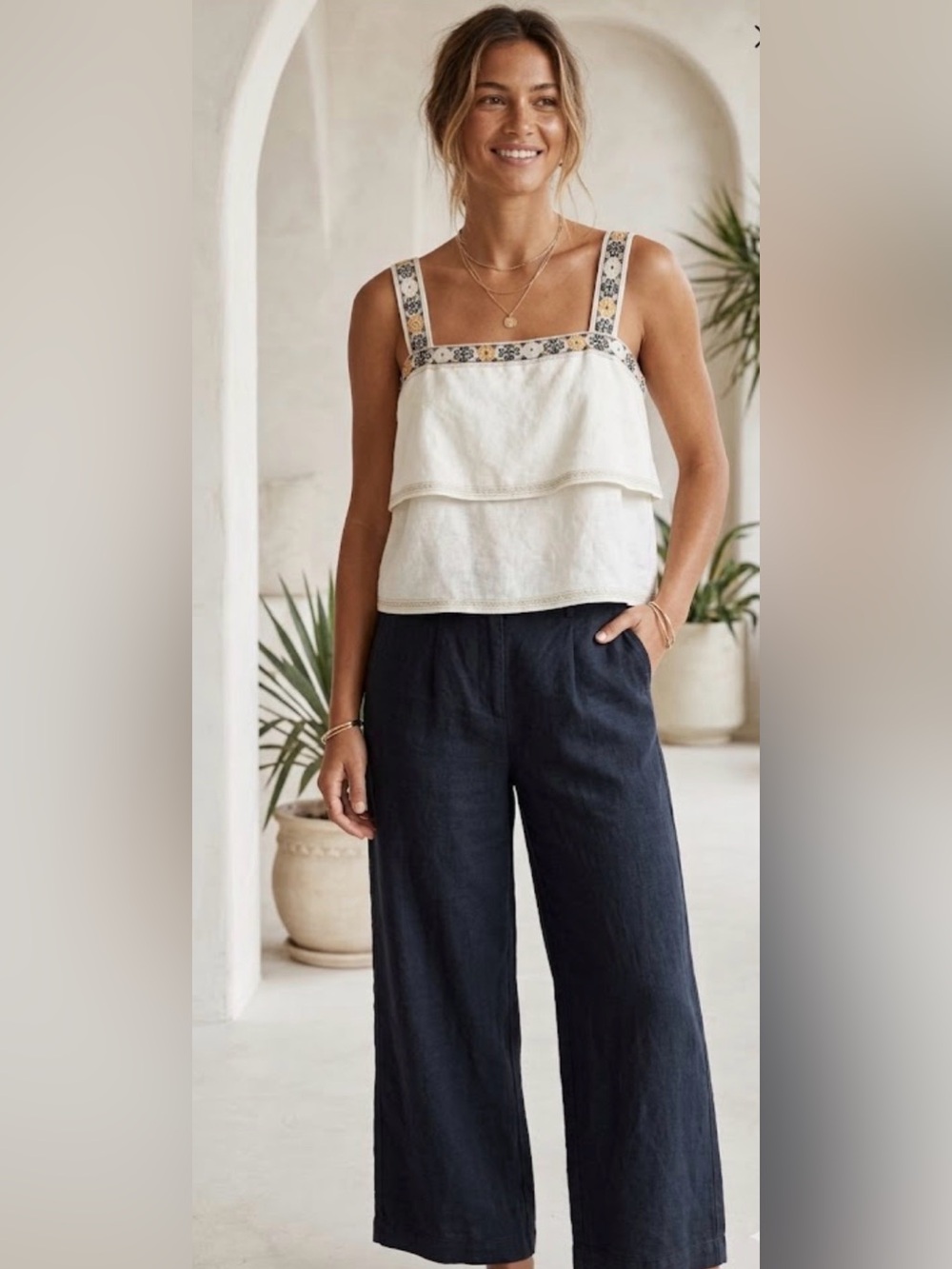 Madewell Women’s Cream Embroidered Tank Top size XL